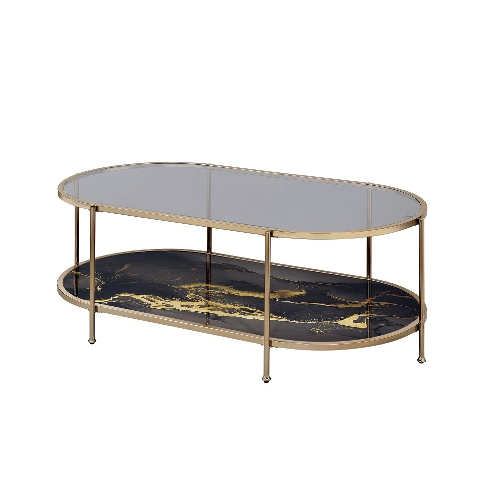 Fiorella Coffee Table Glass, Black Marble Paint & Gold. Picture 2