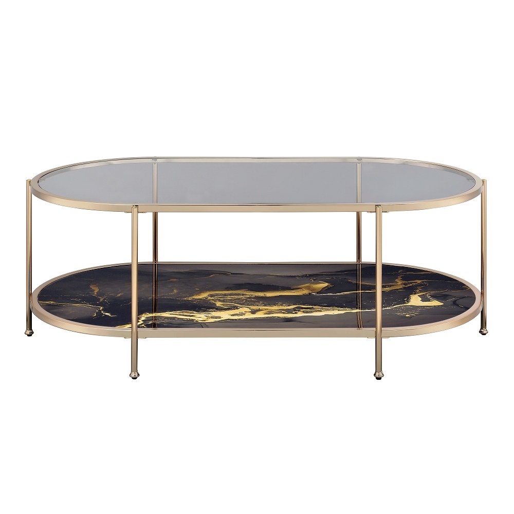 Fiorella Coffee Table Glass, Black Marble Paint & Gold. Picture 3