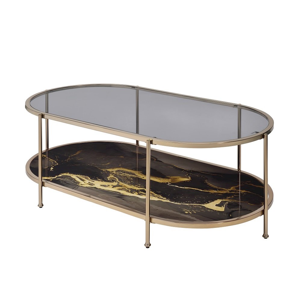 Fiorella Coffee Table Glass, Black Marble Paint & Gold. Picture 4