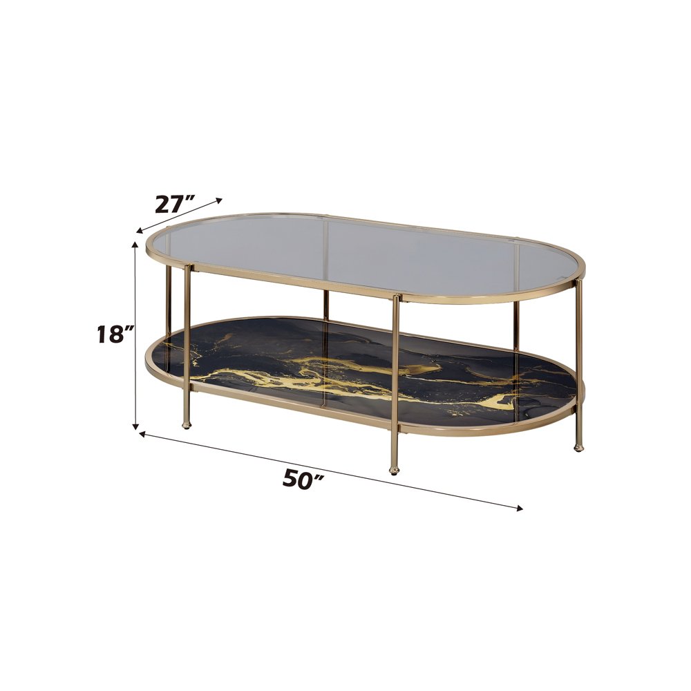 Fiorella Coffee Table Glass, Black Marble Paint & Gold. Picture 6