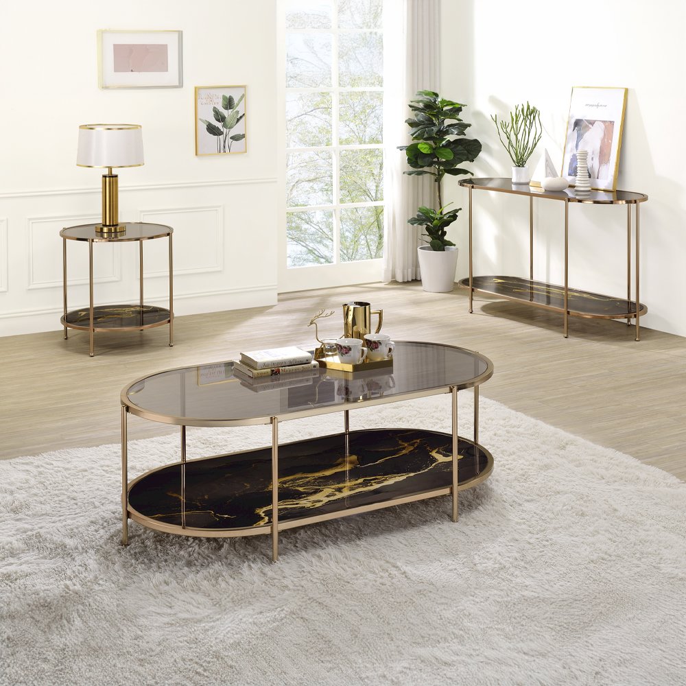 Fiorella Coffee Table Glass, Black Marble Paint & Gold. Picture 5