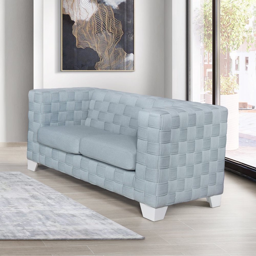 Saree Loveseat Light Teal Chenille & White. Picture 4