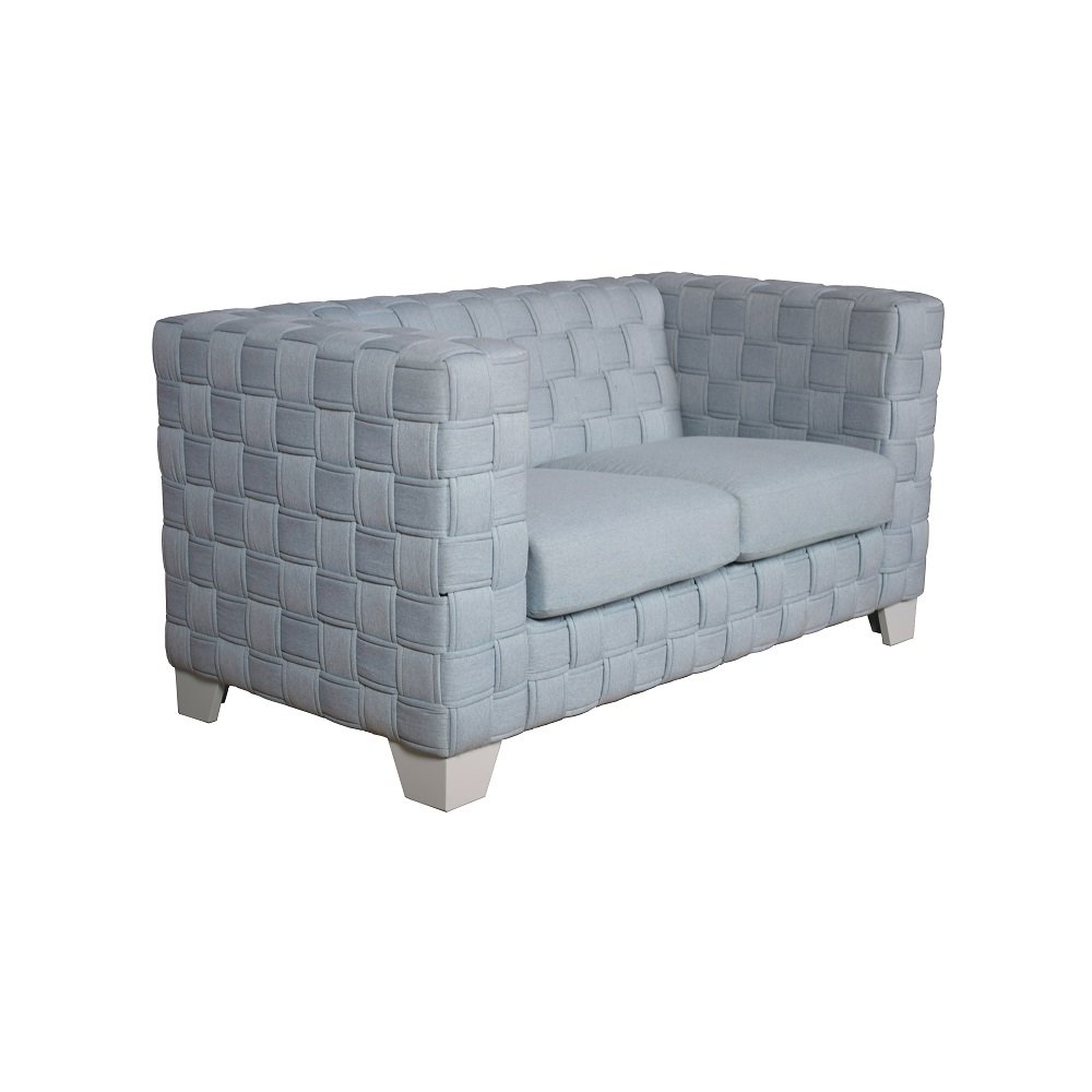 Saree Loveseat Light Teal Chenille & White. Picture 1