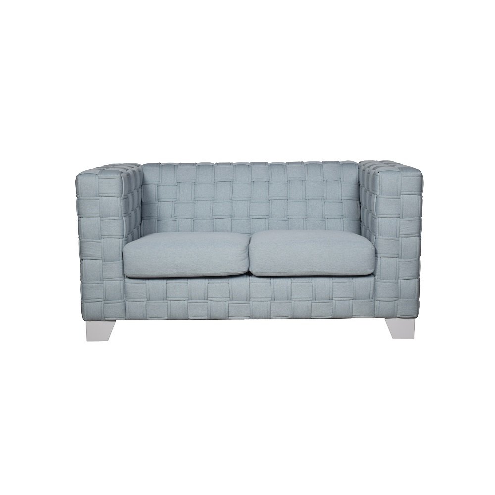 Saree Loveseat Light Teal Chenille & White. Picture 2