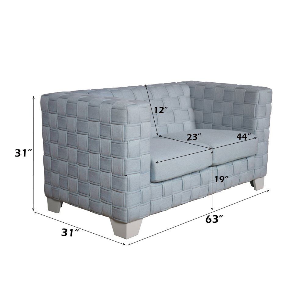 Saree Loveseat Light Teal Chenille & White. Picture 6