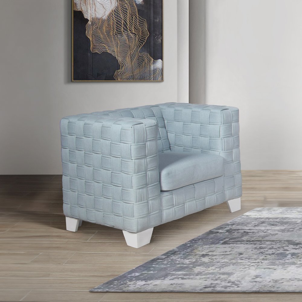 Saree Chair Light Teal Chenille & White. Picture 4