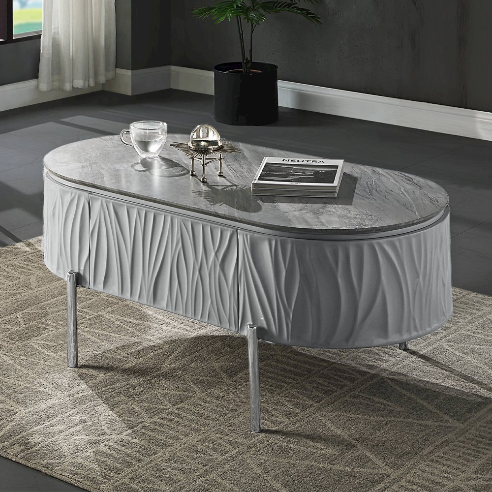 Yukino Coffee Table Gray High Gloss & Chrome. Picture 1