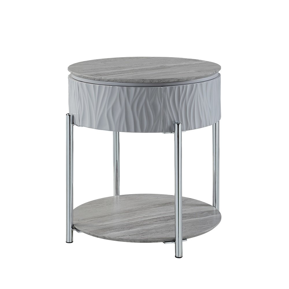 Yukino End Table Gray High Gloss & Chrome. Picture 2