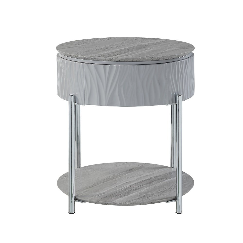 Yukino End Table Gray High Gloss & Chrome. Picture 3