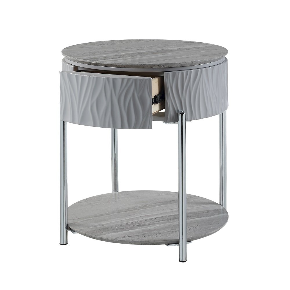 Yukino End Table Gray High Gloss & Chrome. Picture 4
