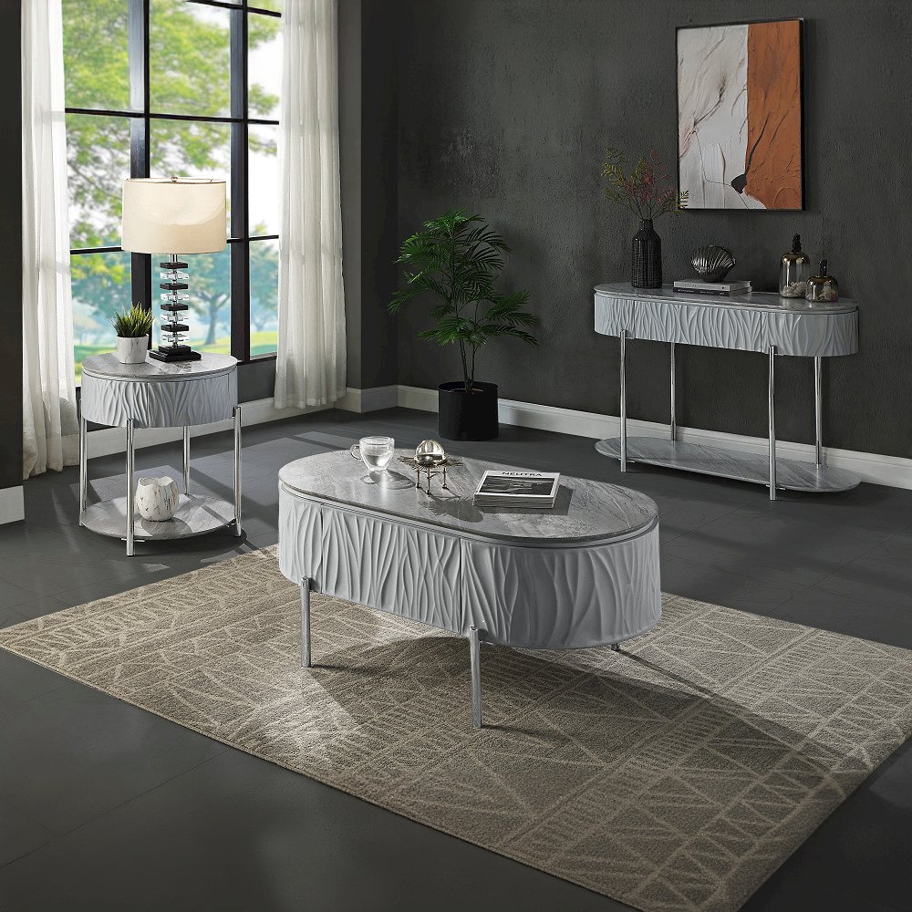 Yukino End Table Gray High Gloss & Chrome. Picture 8