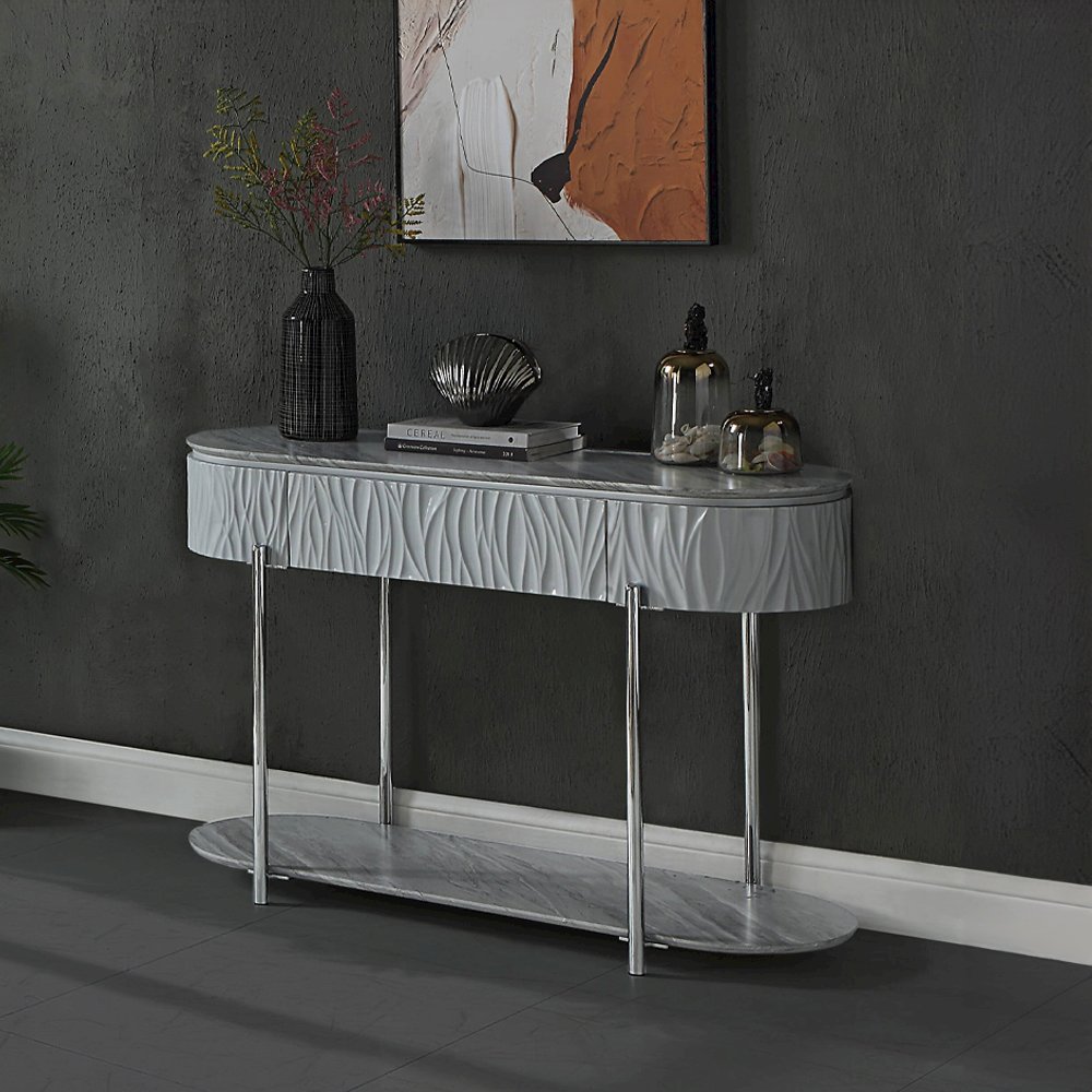 Yukino Sofa Table Gray High Gloss & Chrome. Picture 1