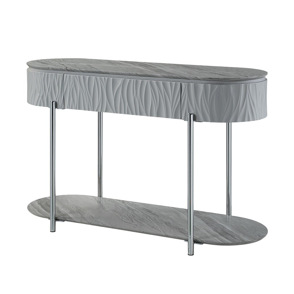 Yukino Sofa Table Gray High Gloss & Chrome. Picture 2