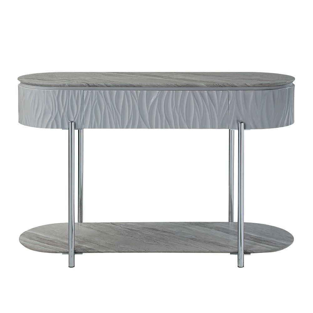 Yukino Sofa Table Gray High Gloss & Chrome. Picture 3