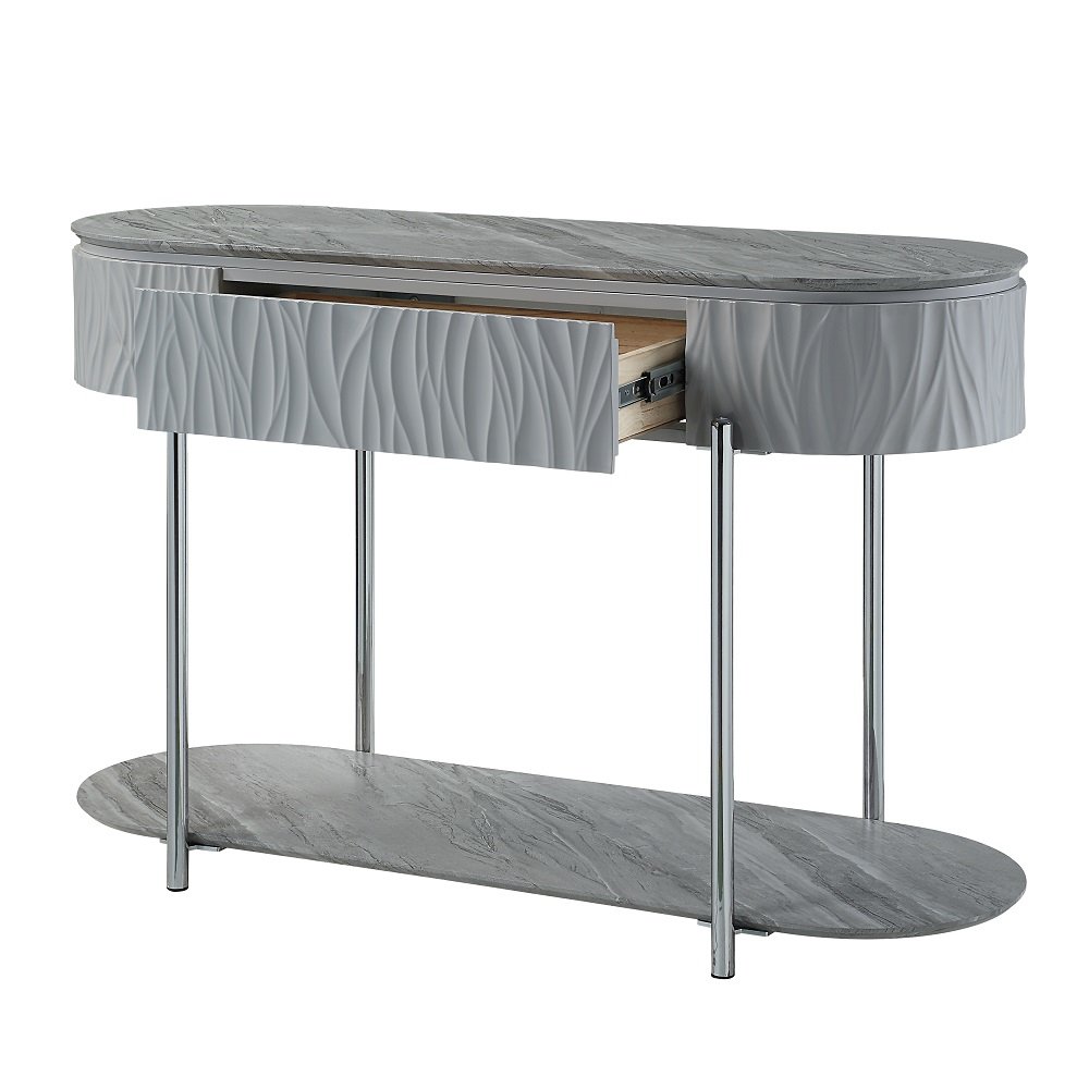 Yukino Sofa Table Gray High Gloss & Chrome. Picture 4