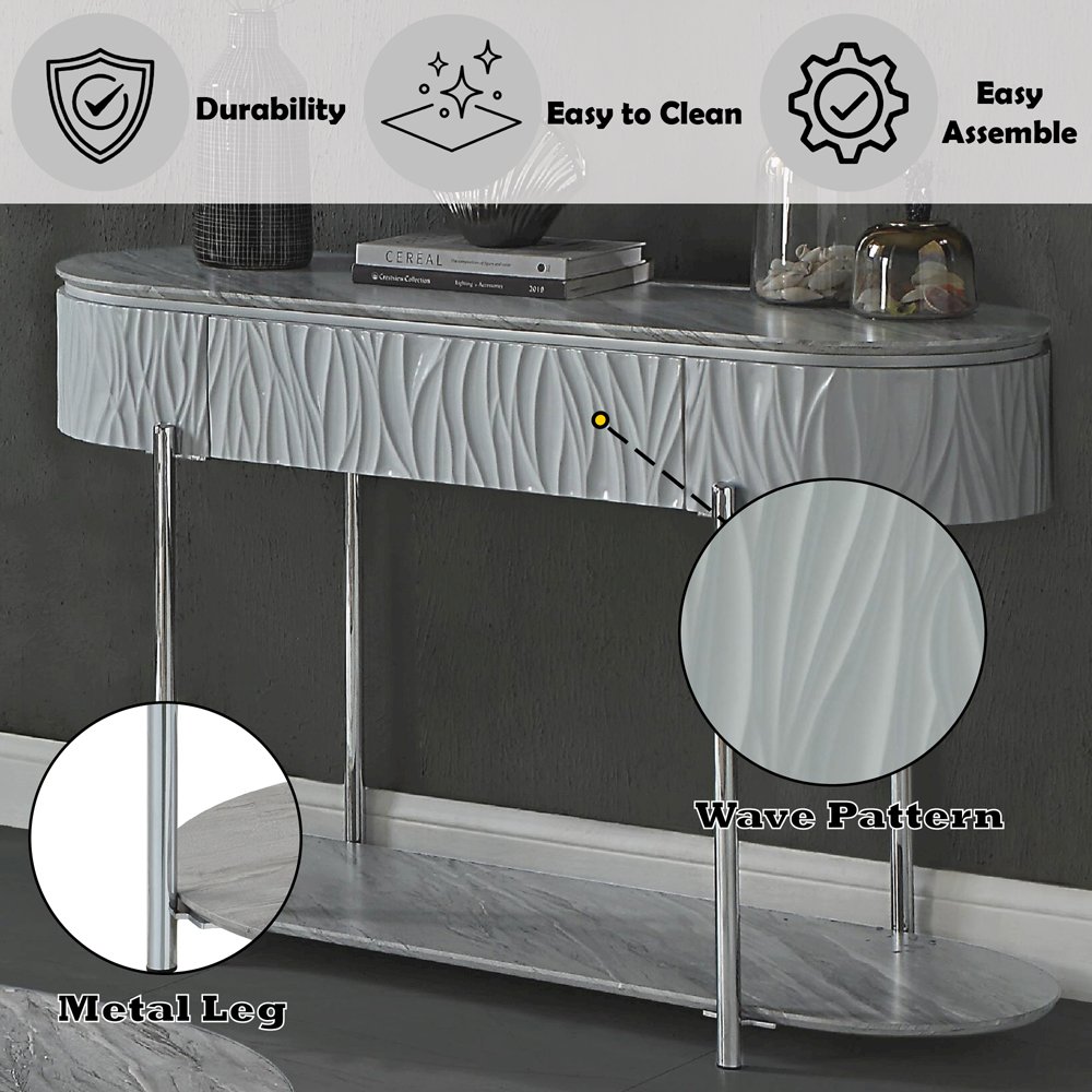 Yukino Sofa Table Gray High Gloss & Chrome. Picture 9