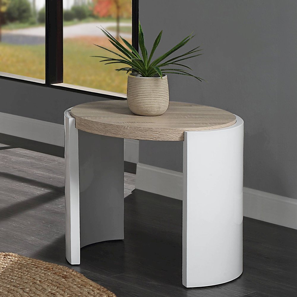 Zoma End Table White High Gloss & Oak. Picture 1