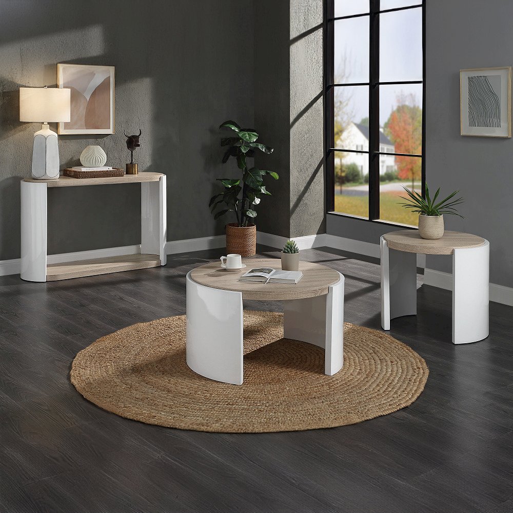 Zoma End Table White High Gloss & Oak. Picture 6