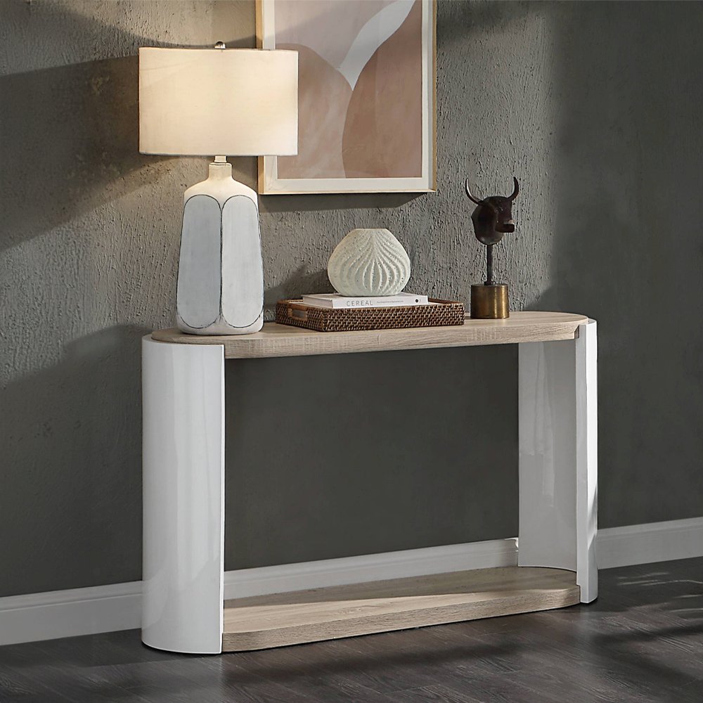 Zoma Sofa Table White High Gloss & Oak. Picture 1