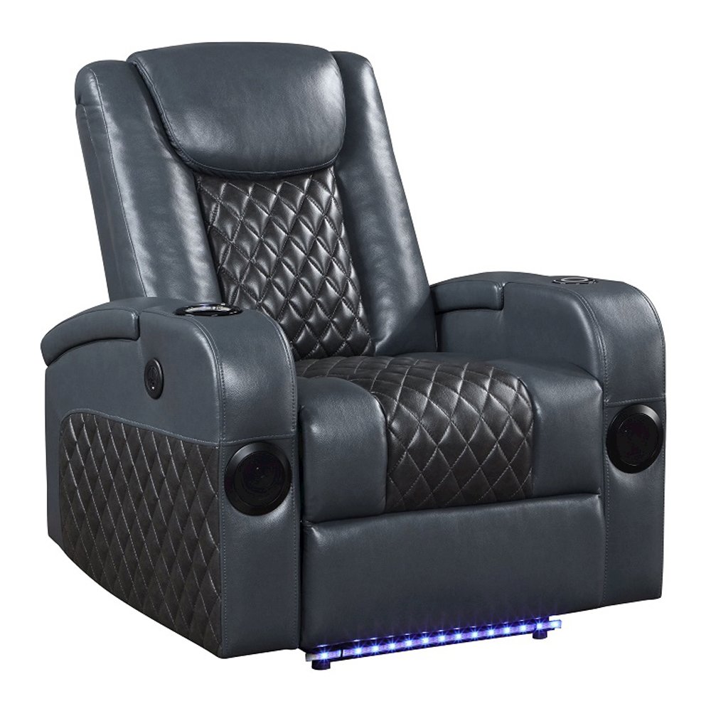 Alair Power Motion Recliner w/Bluetooth Speaker & Cooling Cup Holder Blue & Blac. Picture 2