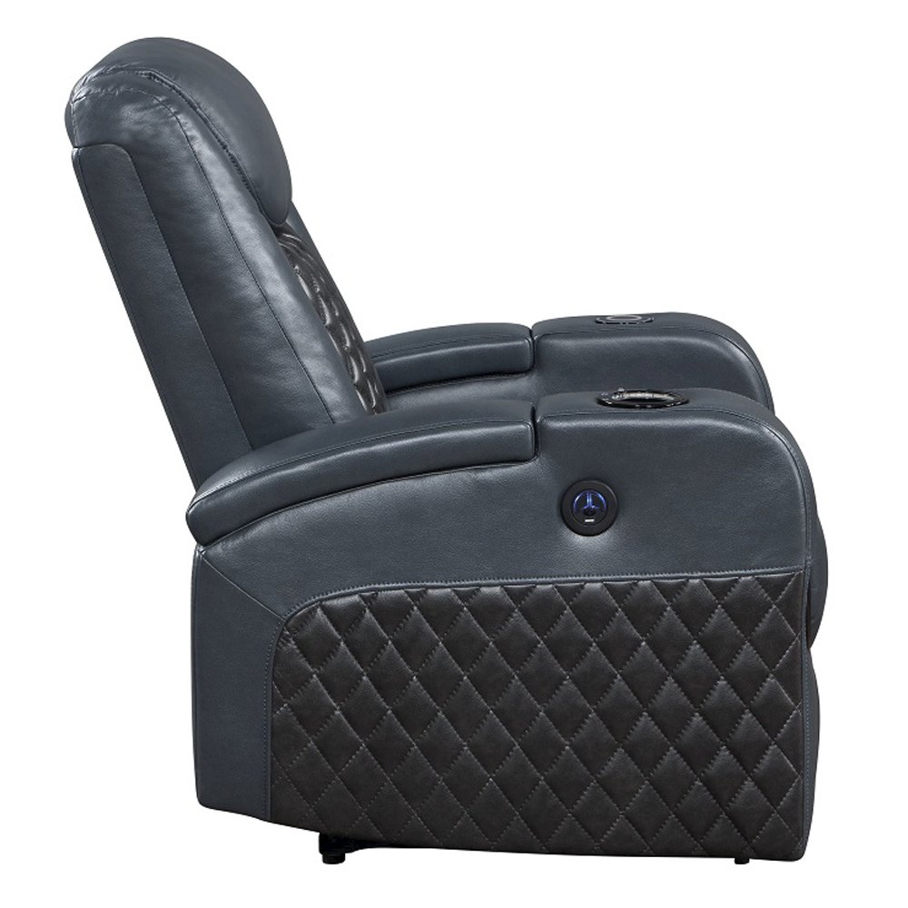 Alair Power Motion Recliner w/Bluetooth Speaker & Cooling Cup Holder Blue & Blac. Picture 4