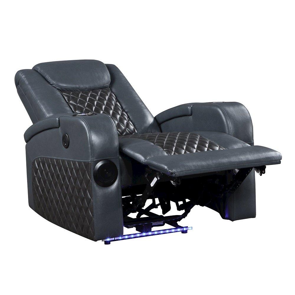Alair Power Motion Recliner w/Bluetooth Speaker & Cooling Cup Holder Blue & Blac. Picture 6