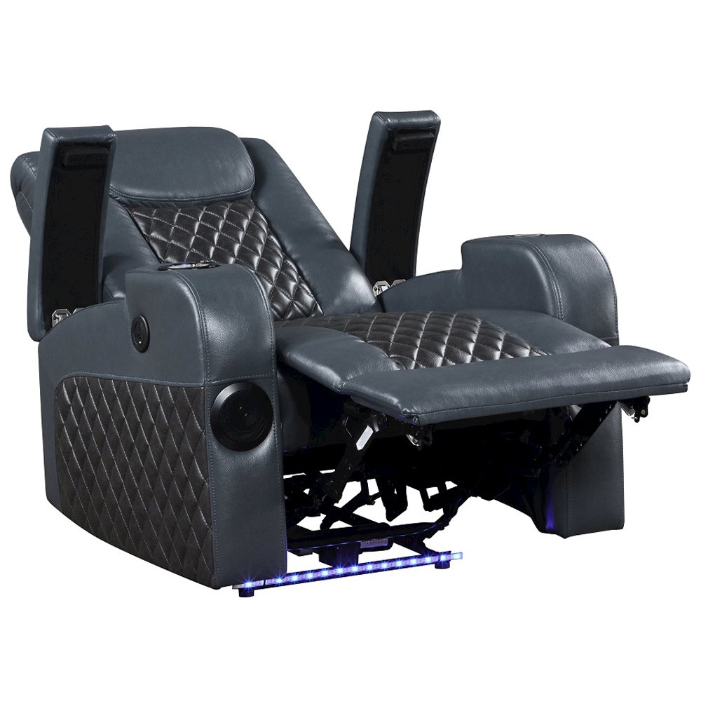 Alair Power Motion Recliner w/Bluetooth Speaker & Cooling Cup Holder Blue & Blac. Picture 7