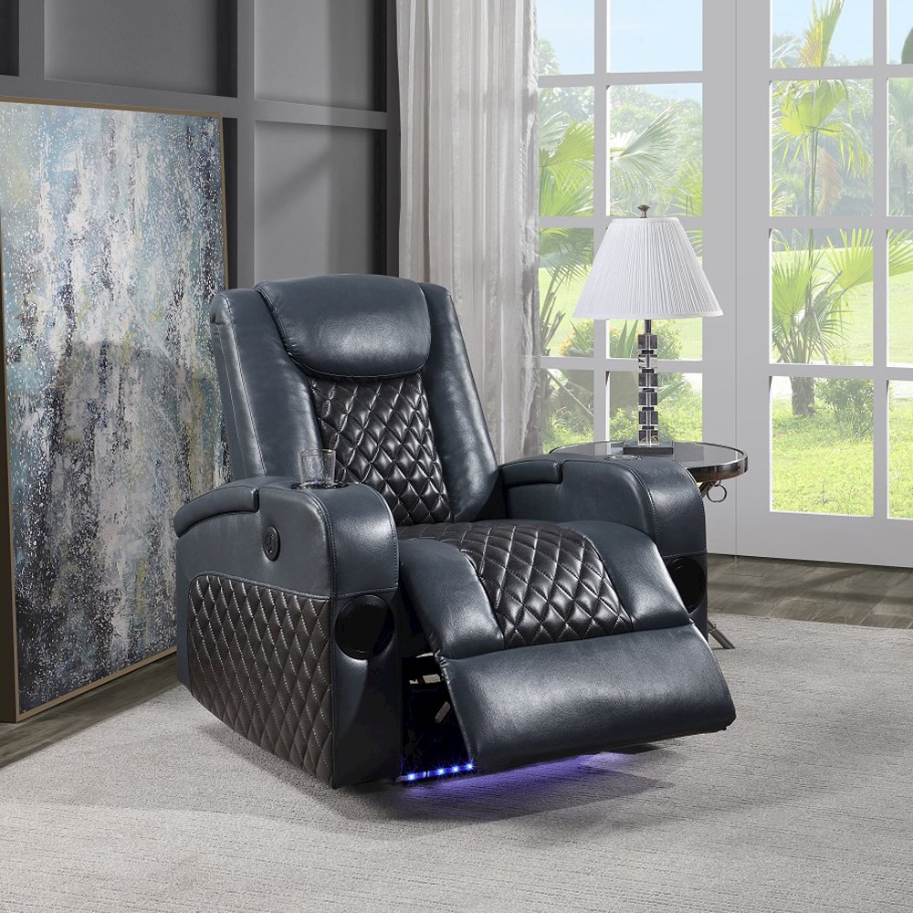 Alair Power Motion Recliner w/Bluetooth Speaker & Cooling Cup Holder Blue & Blac. Picture 1