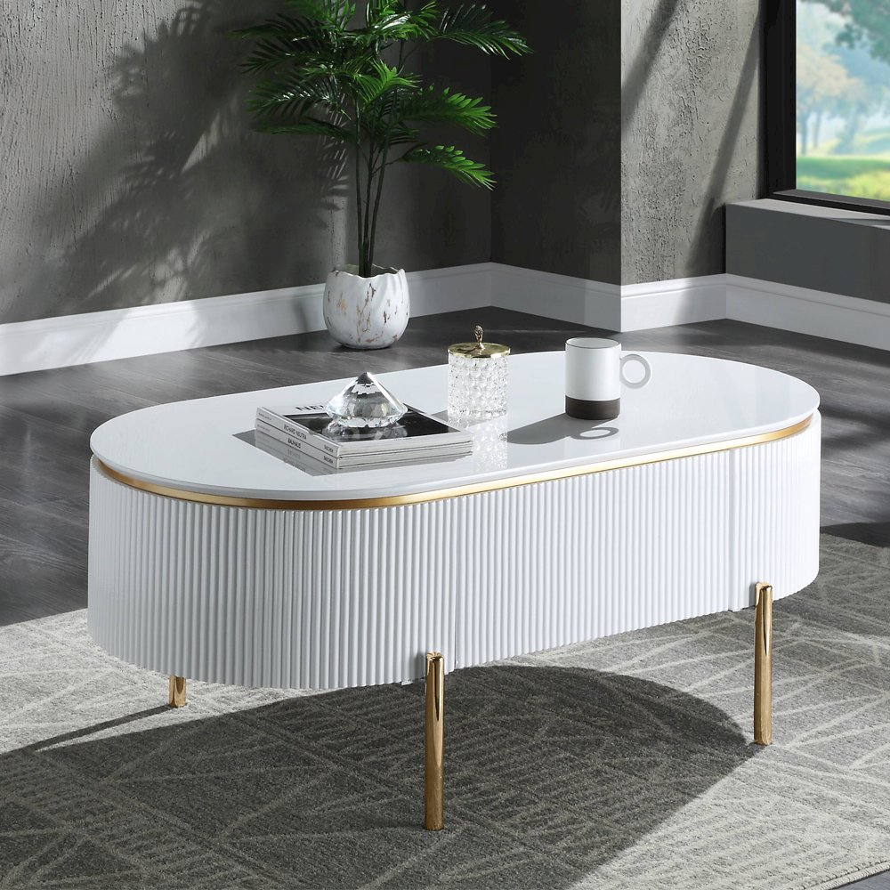 Daveigh Coffee Table White High Gloss & Gold. Picture 1