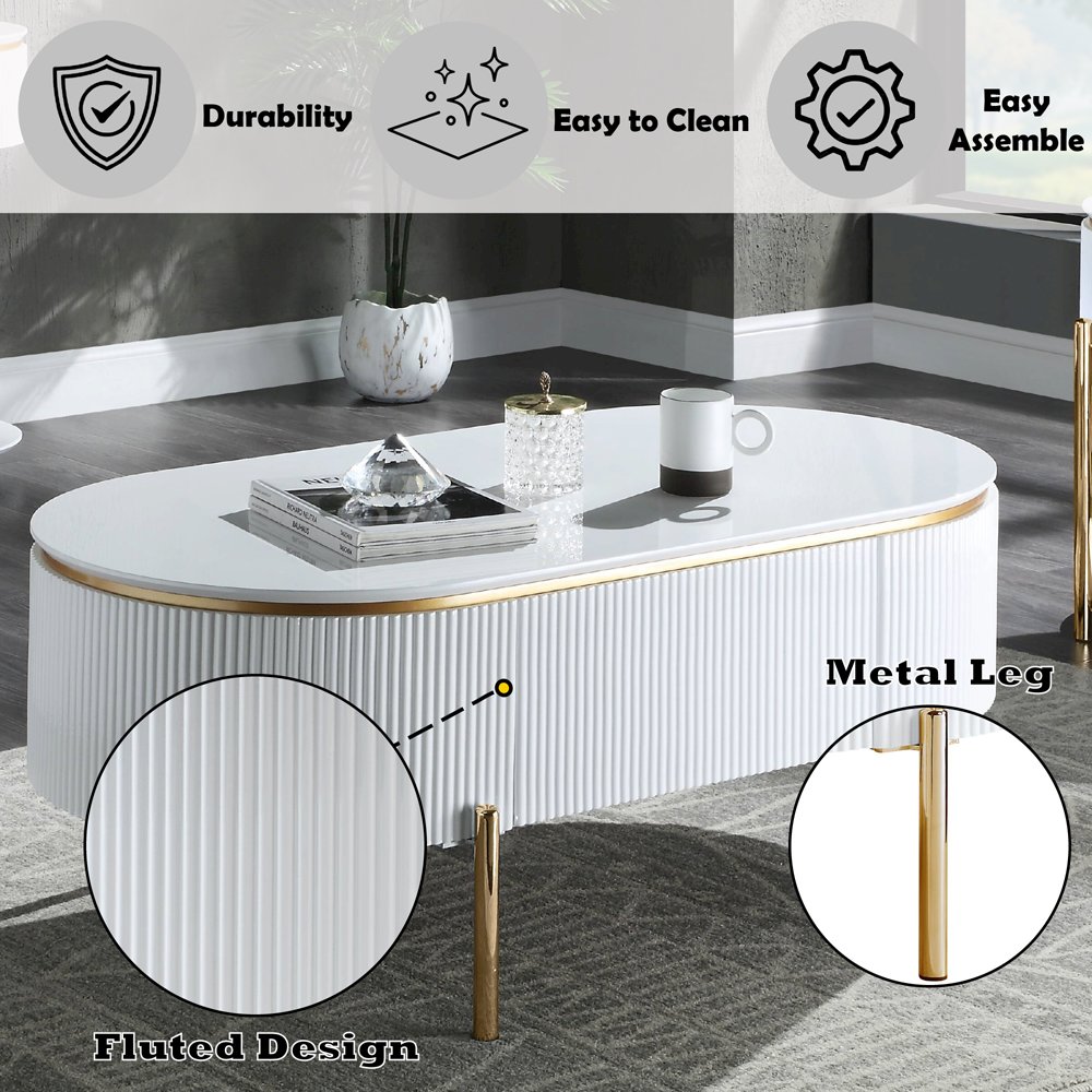 Daveigh Coffee Table White High Gloss & Gold. Picture 8