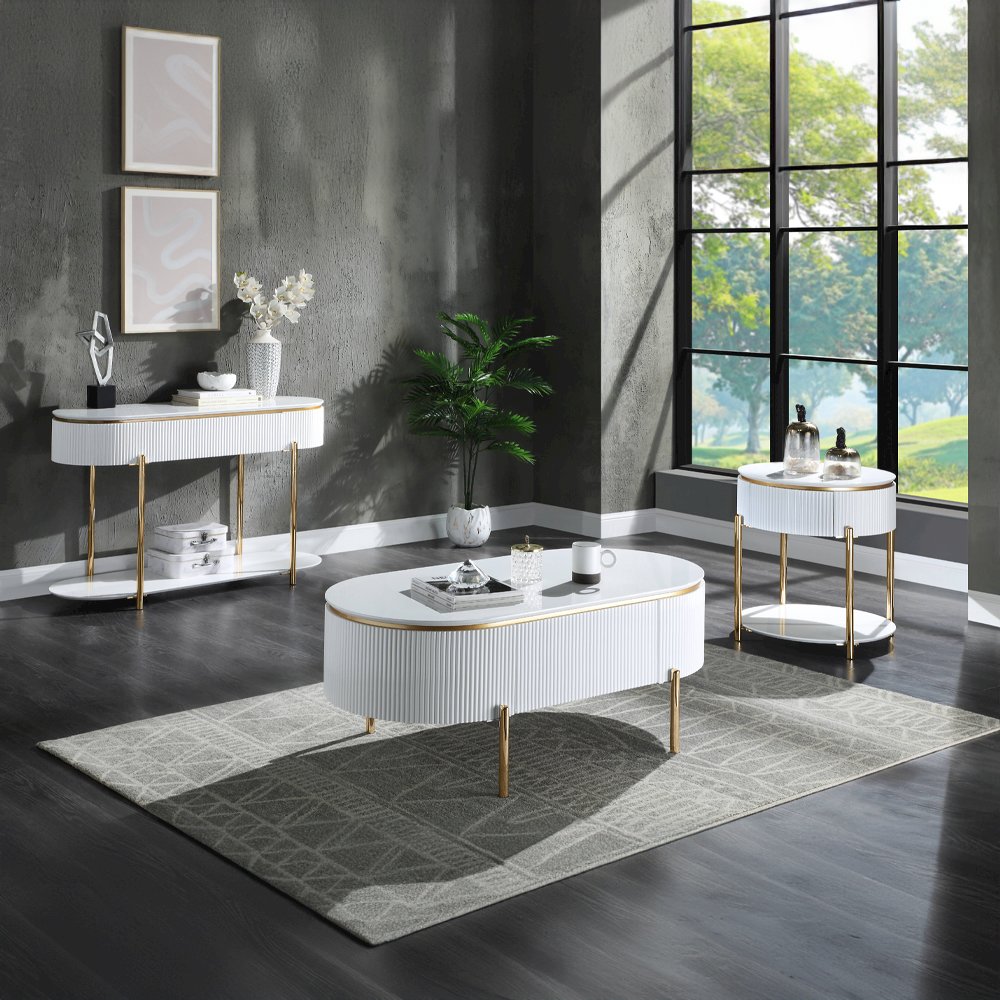 Daveigh Coffee Table White High Gloss & Gold. Picture 6