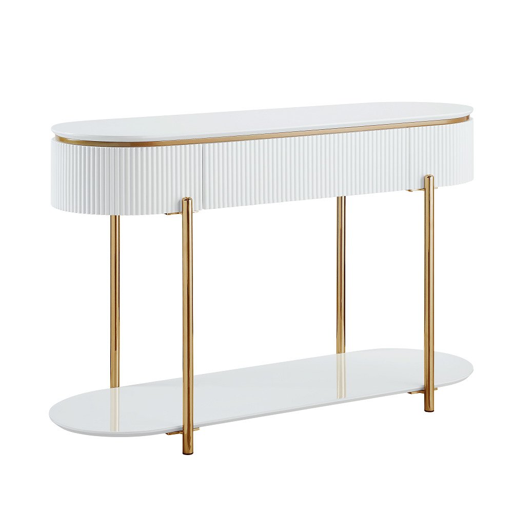 Daveigh Sofa Table White High Gloss & Gold. Picture 2