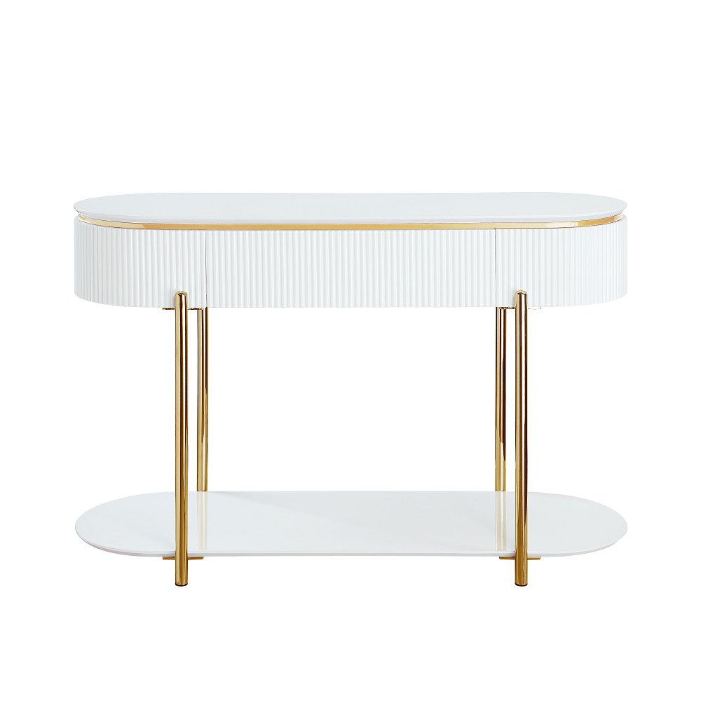 Daveigh Sofa Table White High Gloss & Gold. Picture 3