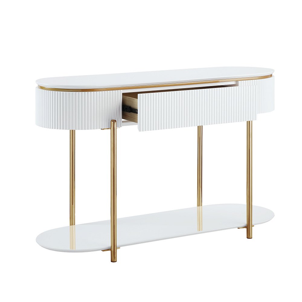 Daveigh Sofa Table White High Gloss & Gold. Picture 4