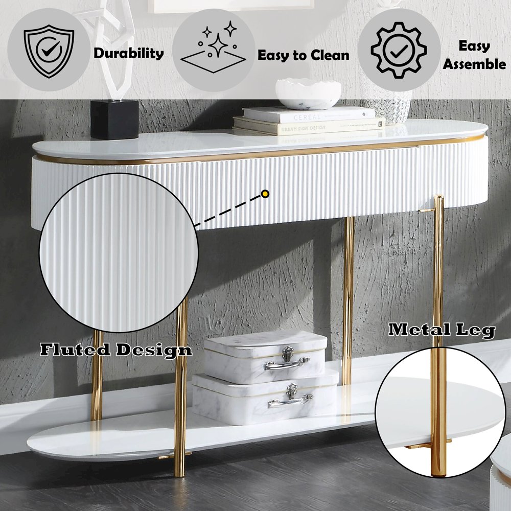 Daveigh Sofa Table White High Gloss & Gold. Picture 7