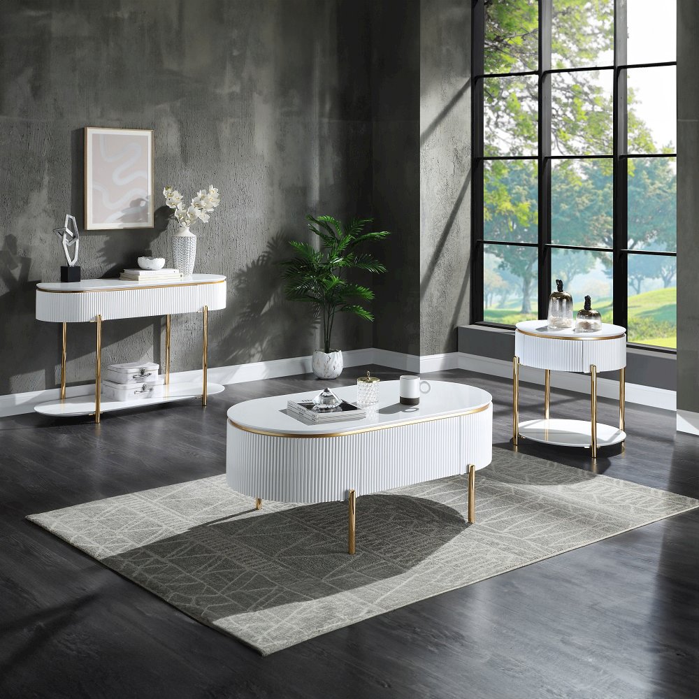 Daveigh Sofa Table White High Gloss & Gold. Picture 5