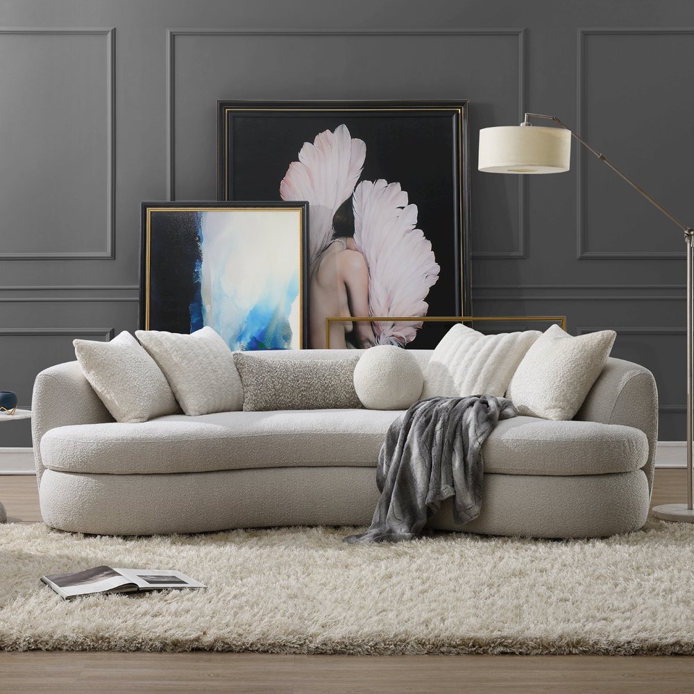 Iniko Sofa w/6 Pillows Beige Boucle. Picture 1