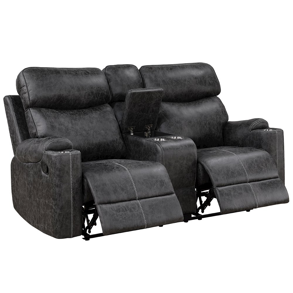 Hirah Motion Loveseat w/Console & USB Port Dark Gray Polish Microfiber. Picture 4