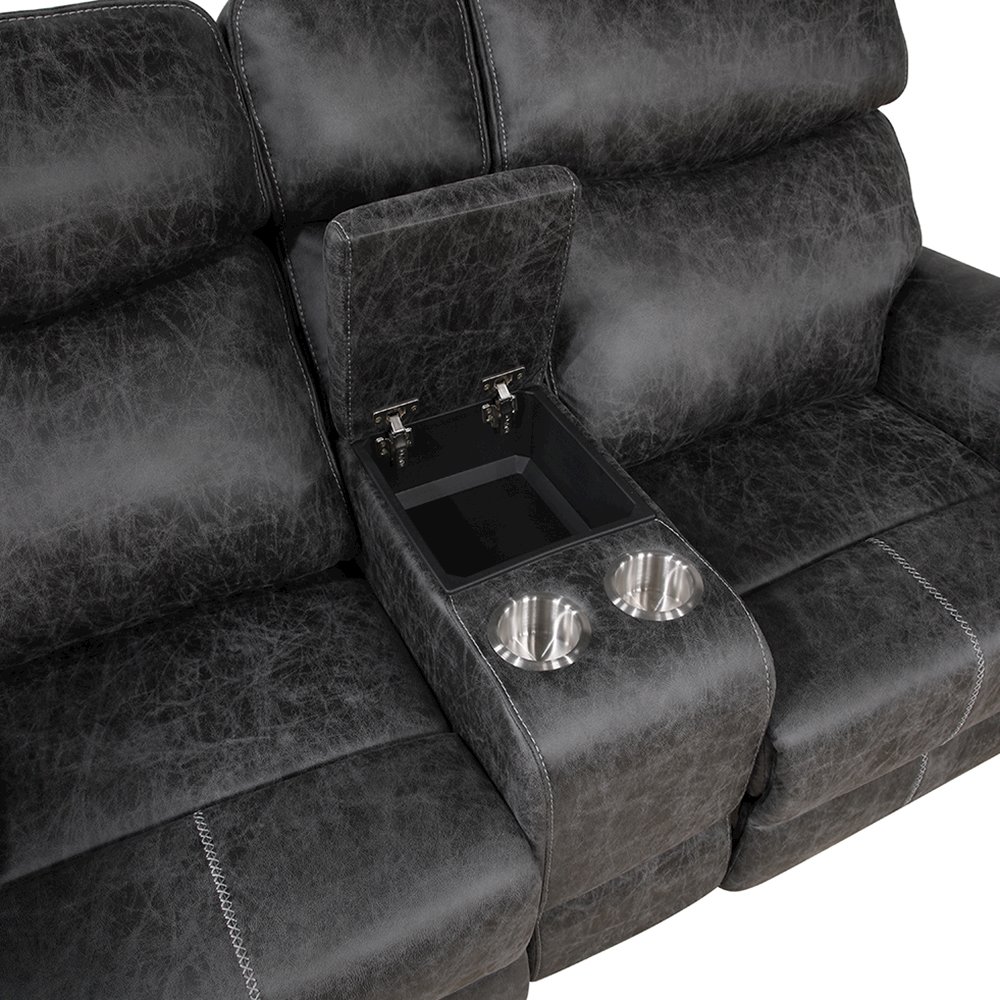Hirah Motion Loveseat w/Console & USB Port Dark Gray Polish Microfiber. Picture 5