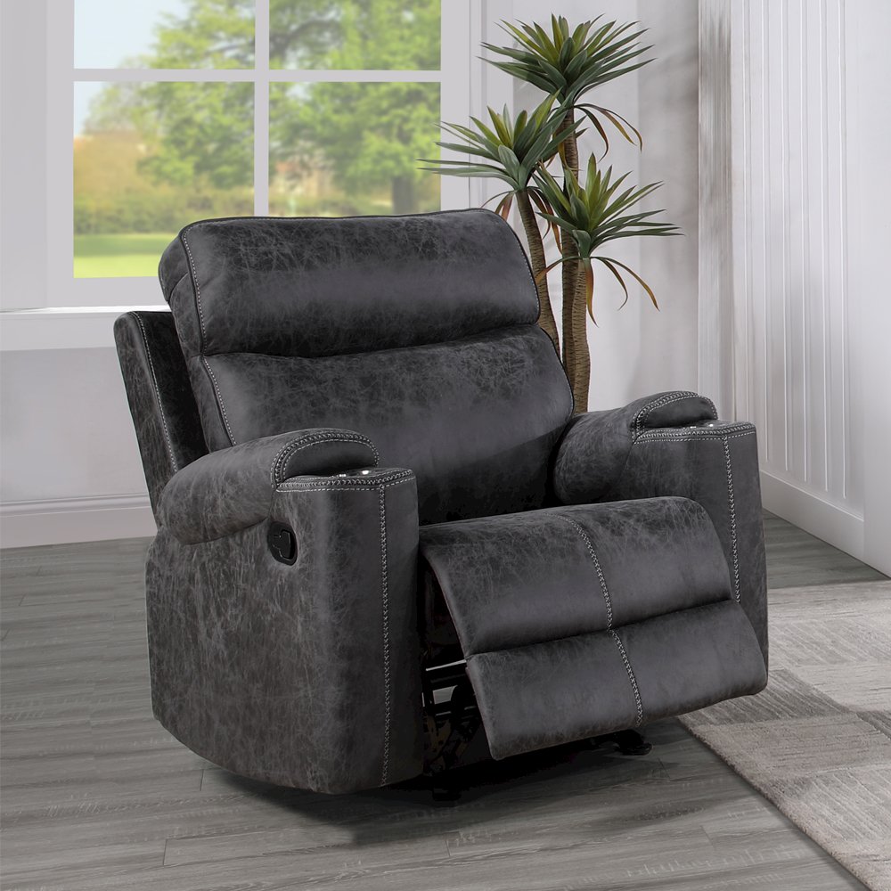 Hirah Motion Glider Recliner Dark Gray Polish Microfiber. Picture 5