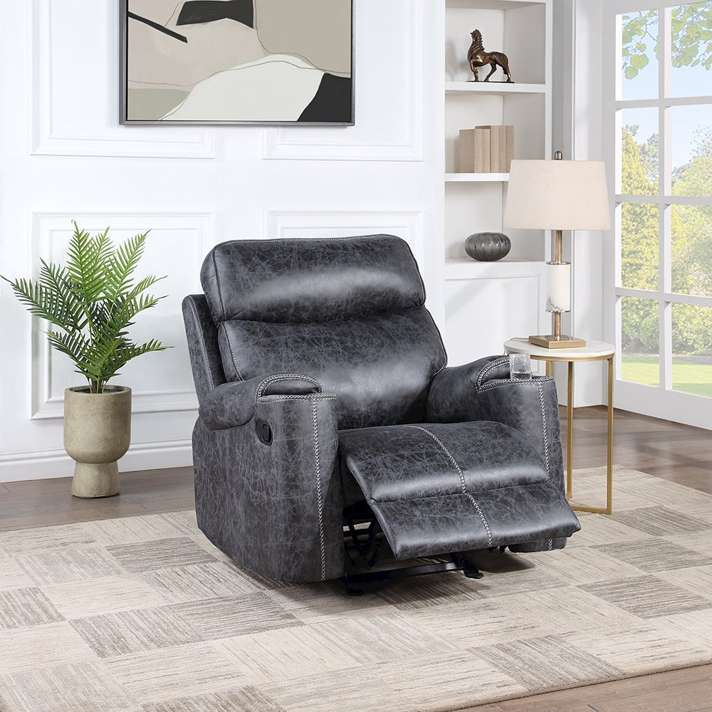 Hirah Motion Glider Recliner Dark Gray Polish Microfiber. Picture 1
