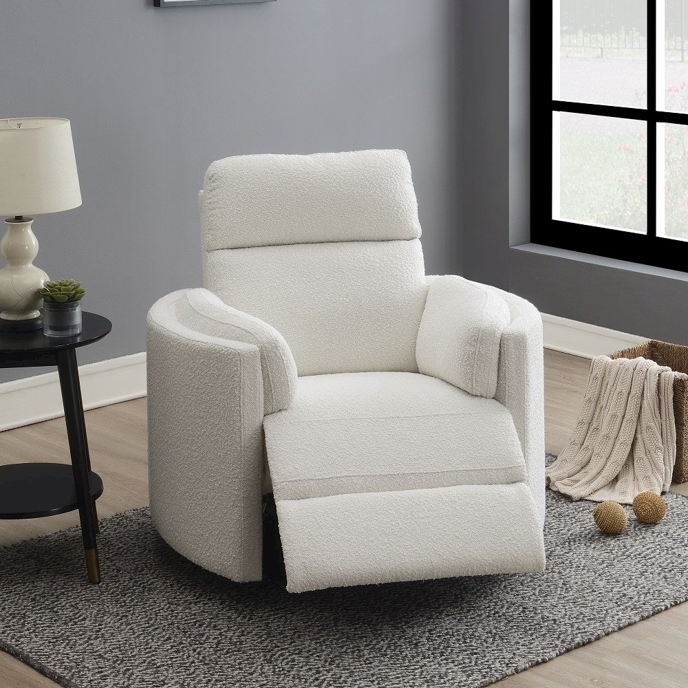 Sagen Glider Recliner w/Swivel Beige Boucle. Picture 1