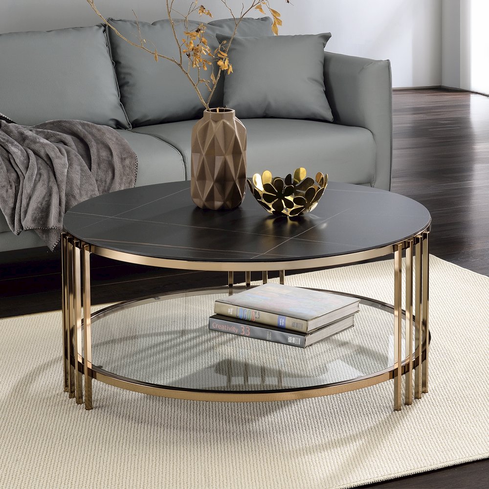 Abisha Coffee Table Sintered Stone Top & Champagne. Picture 1