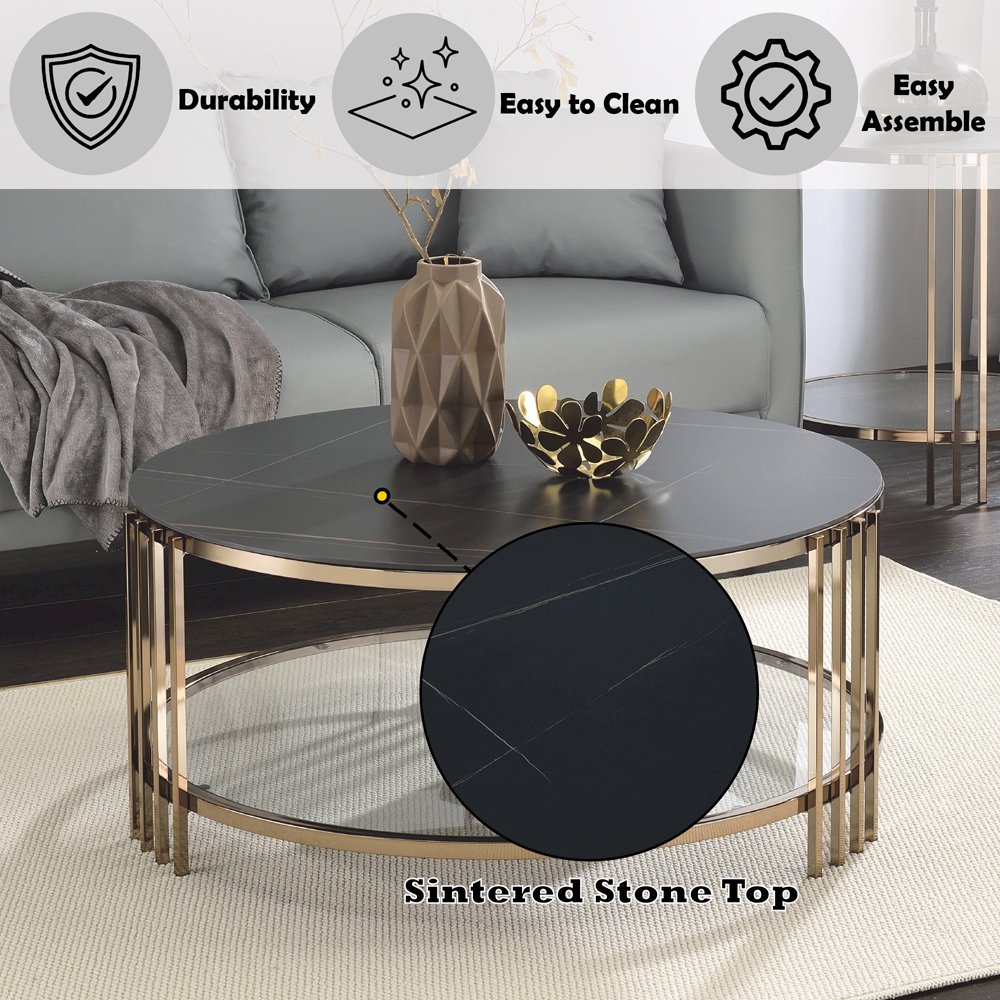 Abisha Coffee Table Sintered Stone Top & Champagne. Picture 7