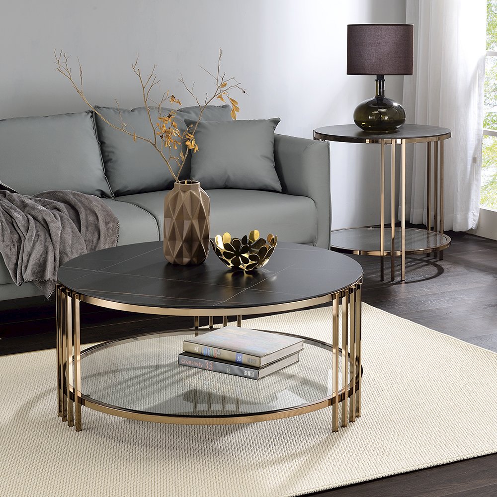Abisha Coffee Table Sintered Stone Top & Champagne. Picture 5
