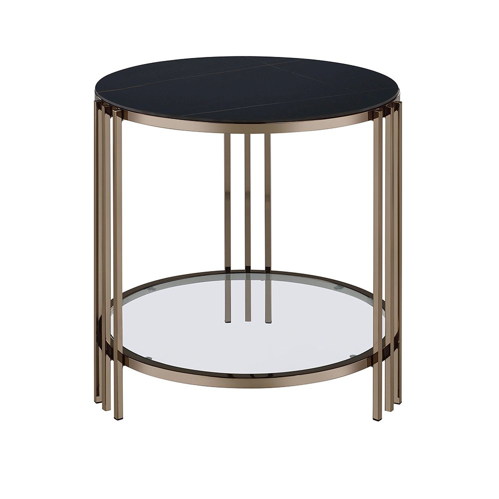 Abisha End Table Sintered Stone Top & Champagne. Picture 1