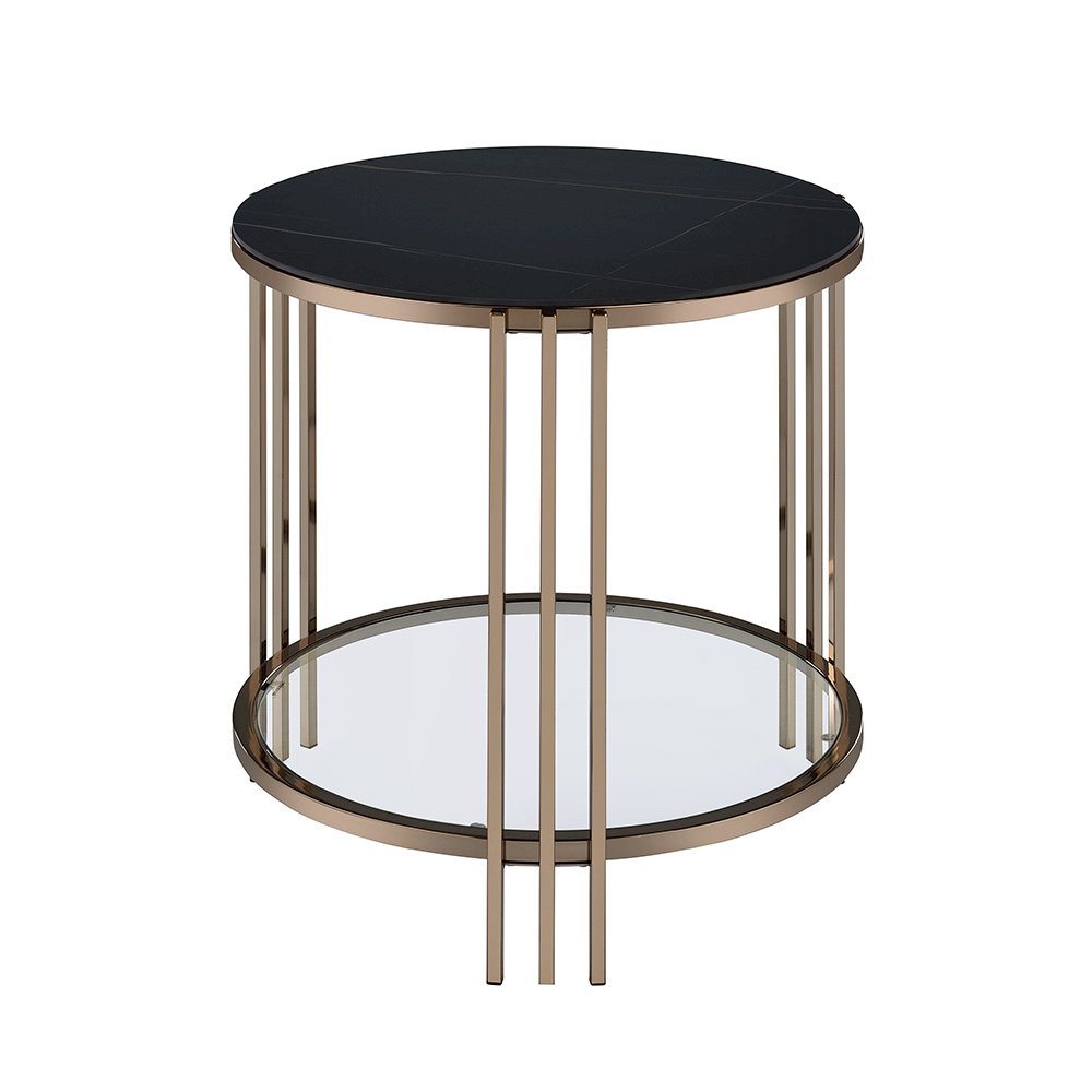Abisha End Table Sintered Stone Top & Champagne. Picture 2