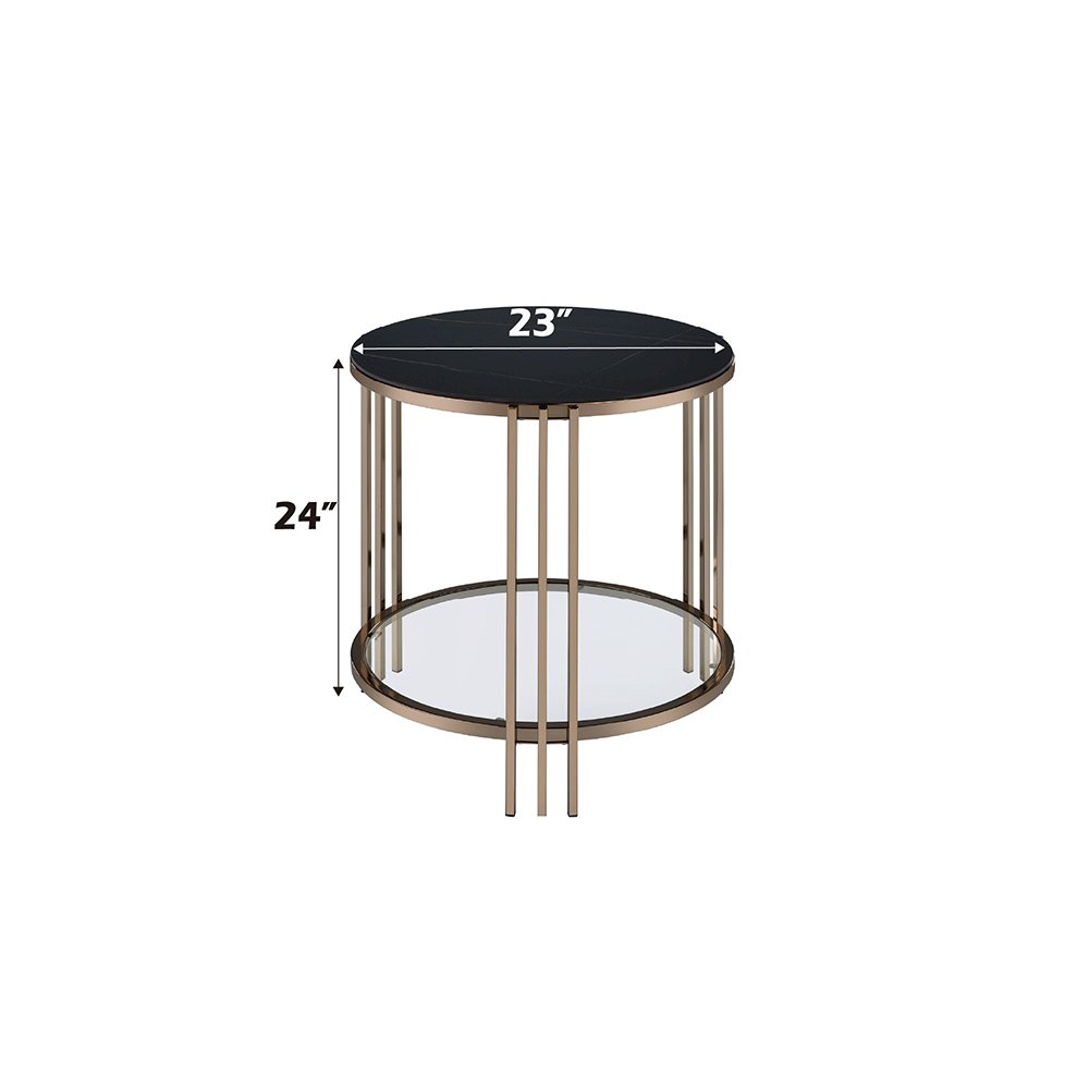 Abisha End Table Sintered Stone Top & Champagne. Picture 3