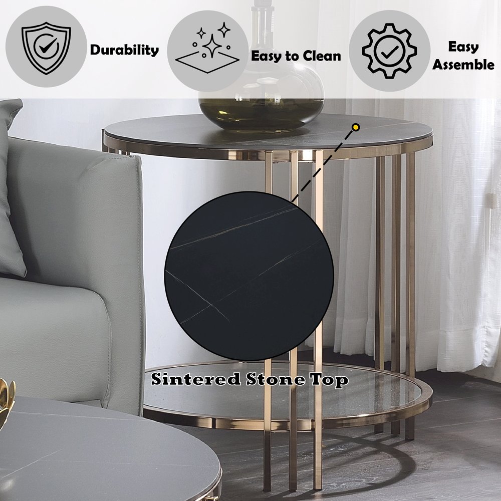 Abisha End Table Sintered Stone Top & Champagne. Picture 5