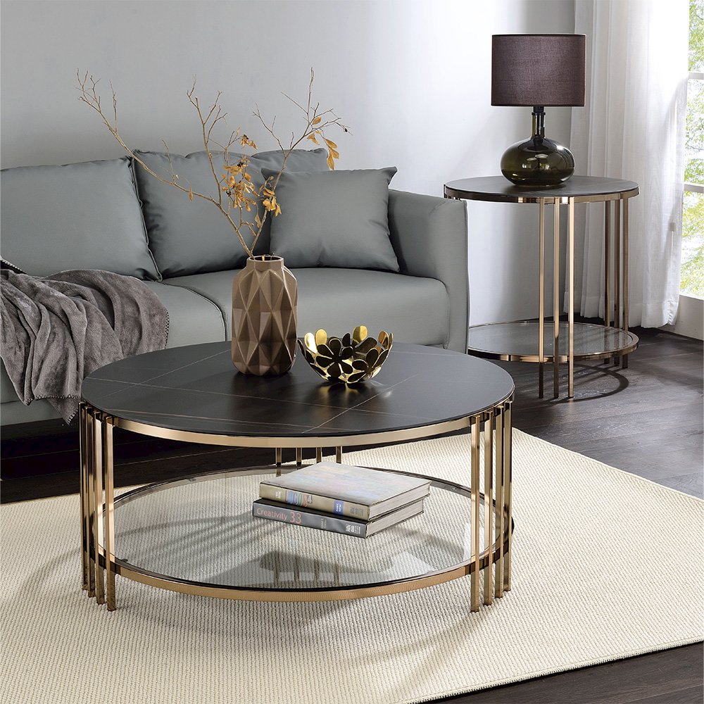 Abisha End Table Sintered Stone Top & Champagne. Picture 4